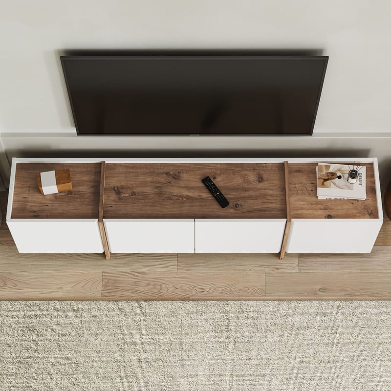 Sylvenn TV-bänk 180 cm - Vitt och Atlantic Pine - Möbler - Tv möbel & mediamöbel - Mediastativ & väggfäste