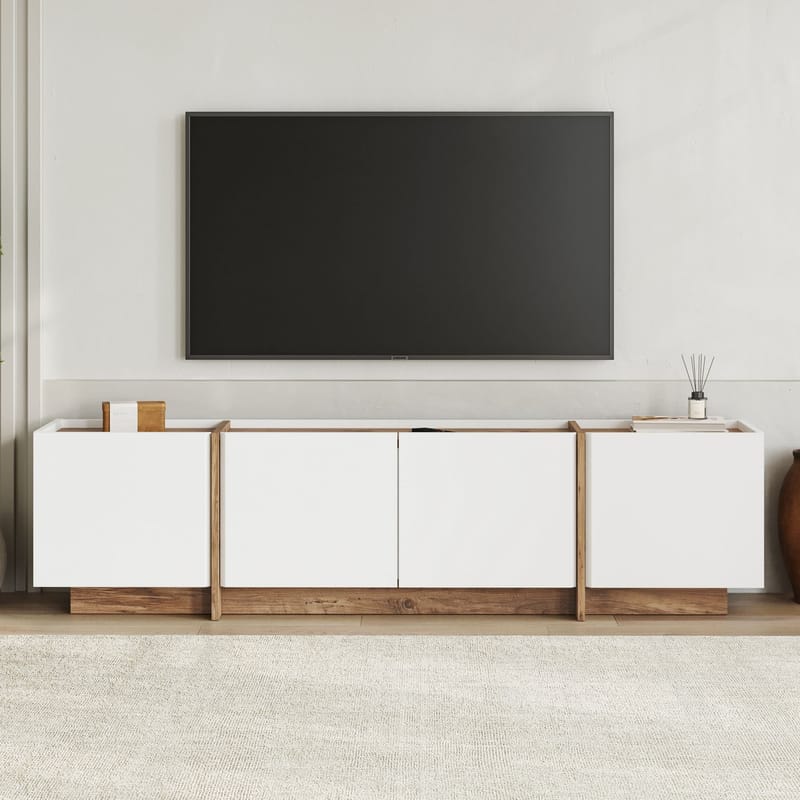 Sylvenn TV-bänk 180 cm - Vitt och Atlantic Pine - Möbler - Tv möbel & mediamöbel - Mediastativ & väggfäste