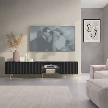 Tapas Golvstående TV Bänk 175 cm med Förvaring i Målat Trä - Svart - Möbler - Tv möbel & mediamöbel - TV bänk & mediabänk