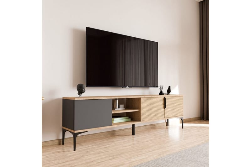 Tarz Tv-bänk 180 cm - Mediumfärgat trä/Antracit - Möbler - Tv möbel & mediamöbel - TV bänk & mediabänk
