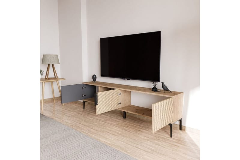 Tarz Tv-bänk 180 cm - Mediumfärgat trä/Antracit - Möbler - Tv möbel & mediamöbel - TV bänk & mediabänk