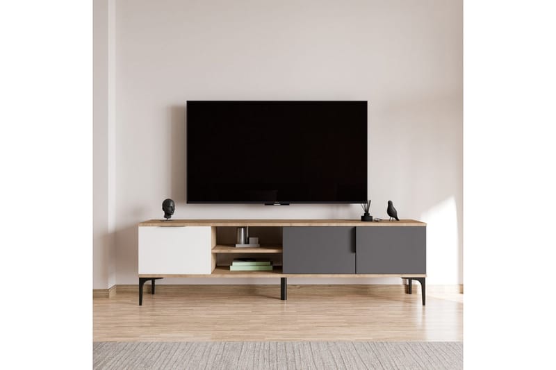 Tarz Tv-bänk 180 cm - Mediumfärgat trä/Vit/Antracit - Möbler - Tv möbel & mediamöbel - TV bänk & mediabänk