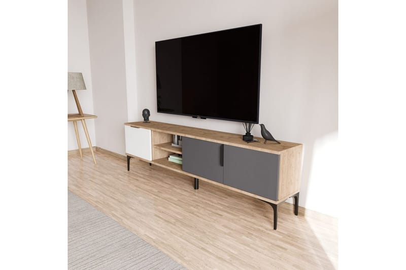 Tarz Tv-bänk 180 cm - Mediumfärgat trä/Vit/Antracit - Möbler - Tv möbel & mediamöbel - TV bänk & mediabänk
