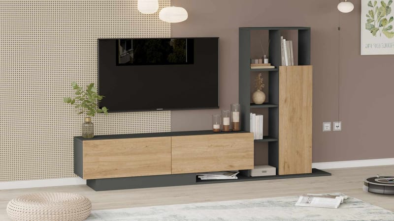 Tavren TV-bänk 201,2x123,6x29,5 cm - Naturlig och antracit - Möbler - Tv möbel & mediamöbel - TV skåp