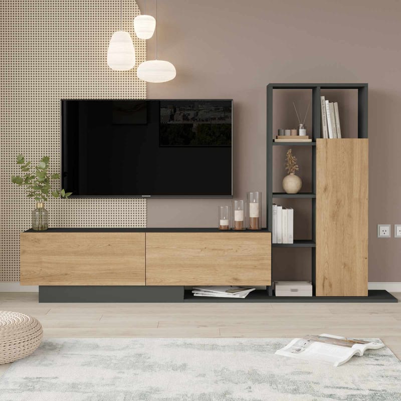 Tavren TV-bänk 201,2x123,6x29,5 cm - Naturlig och antracit - Möbler - Tv möbel & mediamöbel - TV skåp