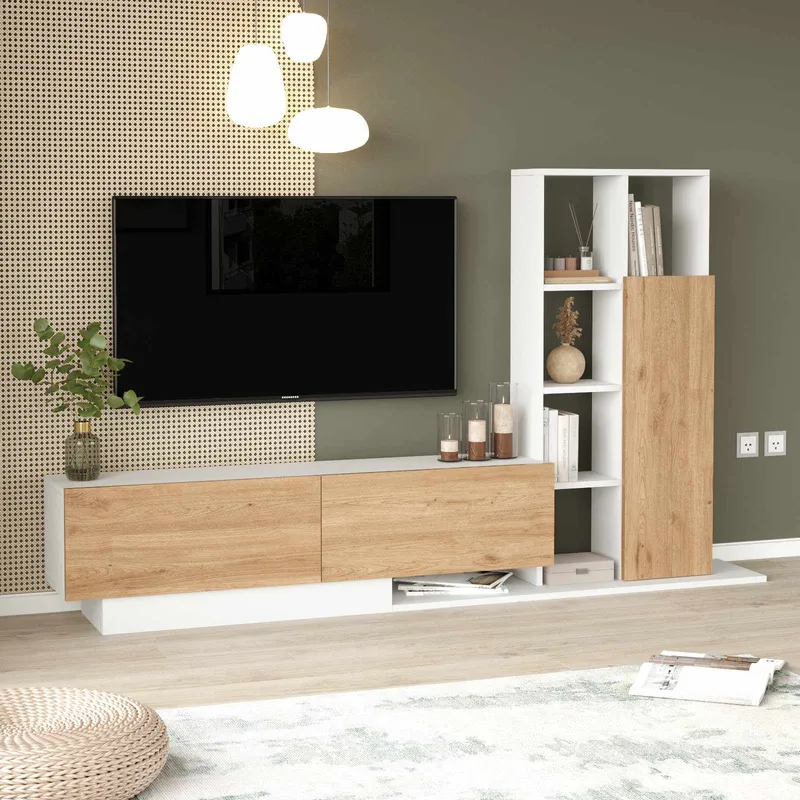 Tavren TV-bänk 201,2x123,6x29,5 cm - Naturlig och vit - Möbler - Tv möbel & mediamöbel - TV skåp