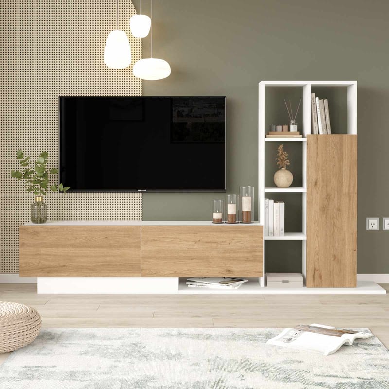 Tavren TV-bänk 201,2x123,6x29,5 cm - Naturlig och vit - Möbler - Tv möbel & mediamöbel - TV skåp