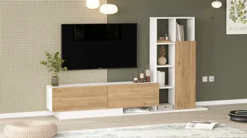 Tavren TV-bänk 201,2x123,6x29,5 cm - Naturlig och vit - Möbler - Tv möbel & mediamöbel - TV bänk & mediabänk
