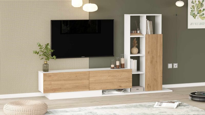 Tavren TV-bänk 201,2x123,6x29,5 cm - Naturlig och vit - Möbler - Tv möbel & mediamöbel - TV skåp