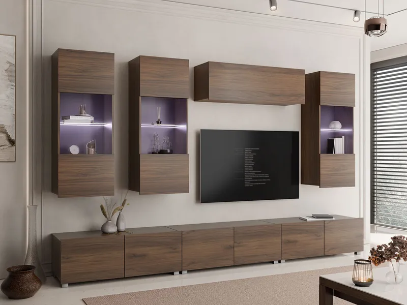 Tessan Tv väggenhet med LED-belysning - brun - Möbler - Tv möbel & mediamöbel - TV-möbelset