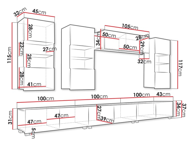 Tessan Tv väggenhet med LED-belysning - brun - Möbler - Tv möbel & mediamöbel - TV-möbelset