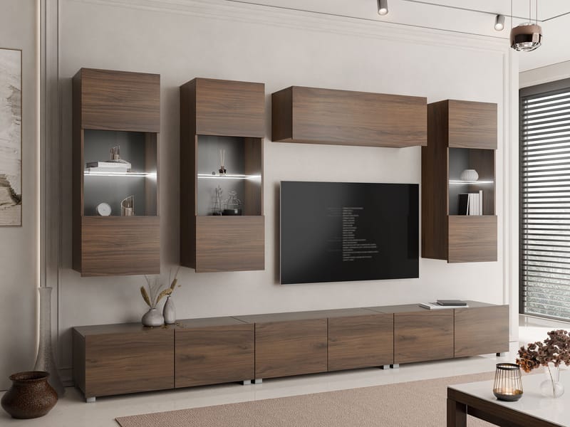 Tessan Tv väggenhet med LED-belysning - brun - Möbler - Tv möbel & mediamöbel - TV-möbelset