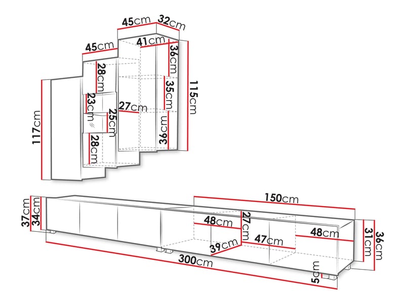 Tessan Tv väggenhet med LED-belysning - brun - Möbler - Tv möbel & mediamöbel - TV-möbelset