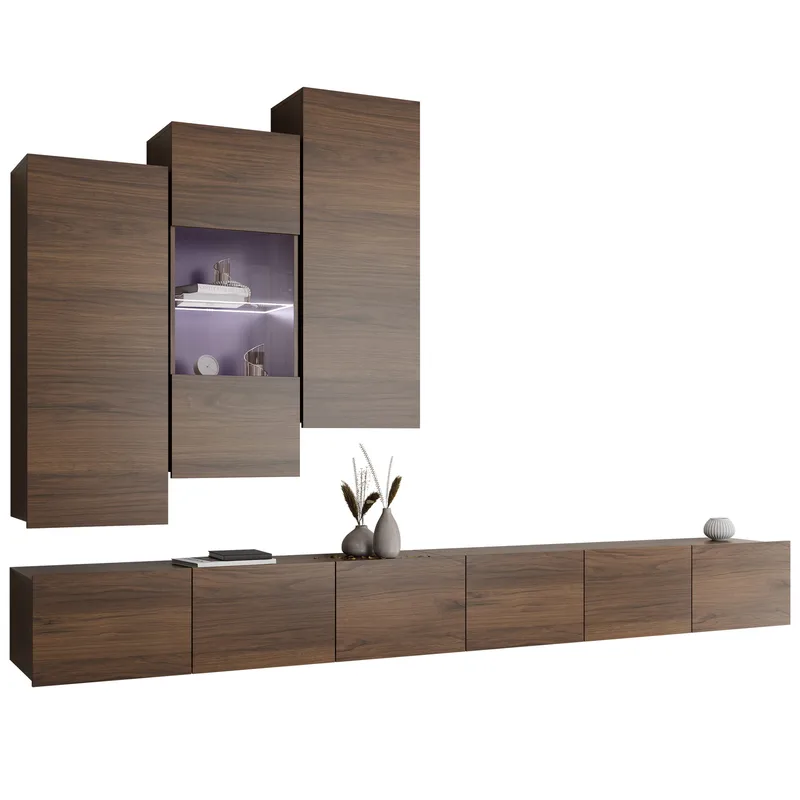 Tessan Tv väggenhet med LED-belysning, brun