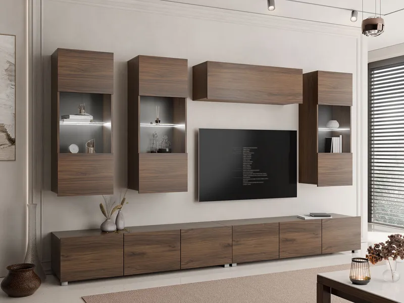 Tessan Tv väggenhet med LED-belysning - brun - Möbler - Tv möbel & mediamöbel - TV-möbelset