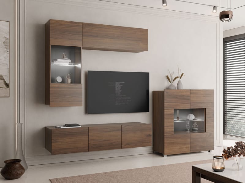 Tessan Tv väggenhet med LED-belysning - brun - Möbler - Tv möbel & mediamöbel - TV-möbelset