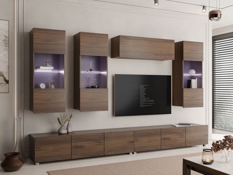 Tessan Tv väggenhet med LED-belysning - brun - Möbler - Tv möbel & mediamöbel - TV-möbelset