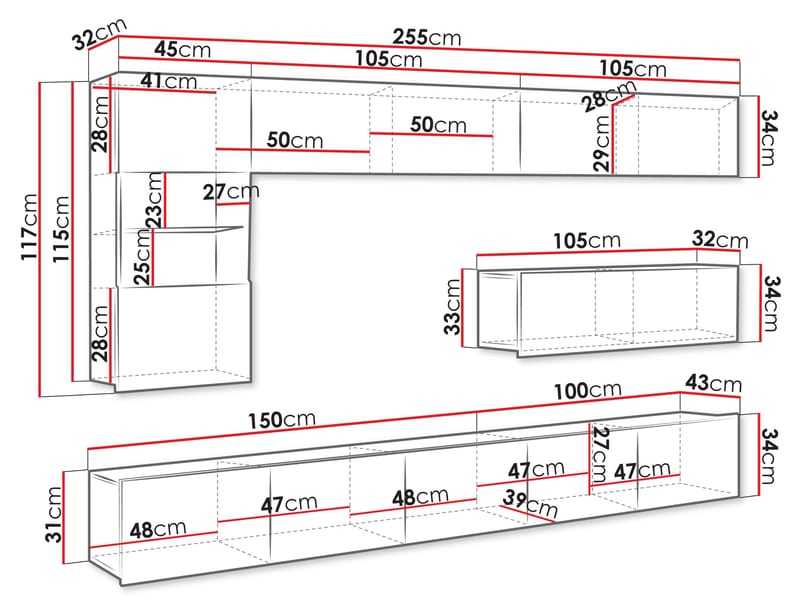 Tessan Tv väggenhet med LED-belysning - brun - Möbler - Tv möbel & mediamöbel - TV-möbelset