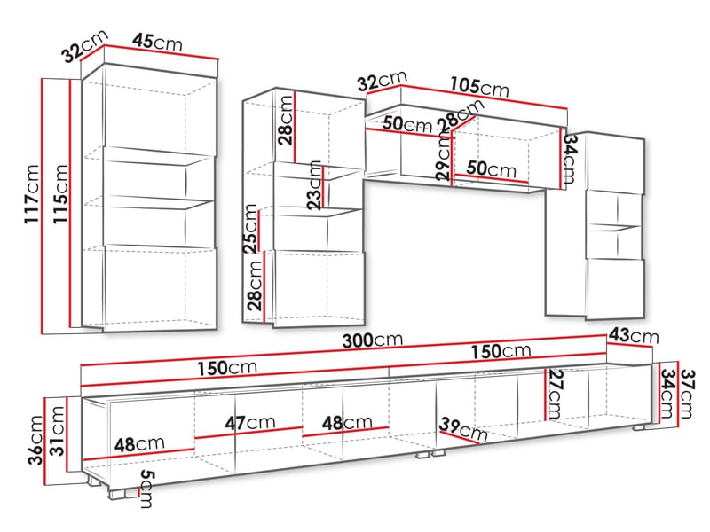 Tessan Tv väggenhet med LED-belysning - brun - Möbler - Tv möbel & mediamöbel - TV-möbelset