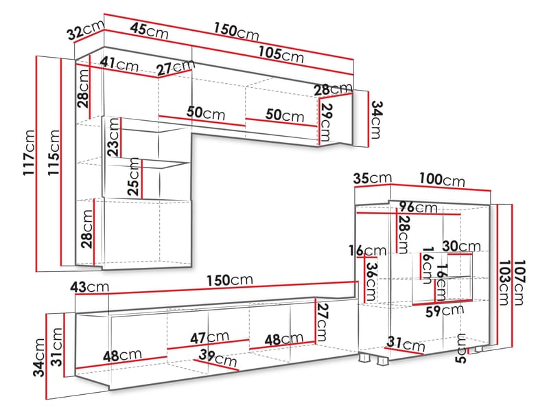 Tessan Tv väggenhet med LED-belysning - brun - Möbler - Tv möbel & mediamöbel - TV-möbelset