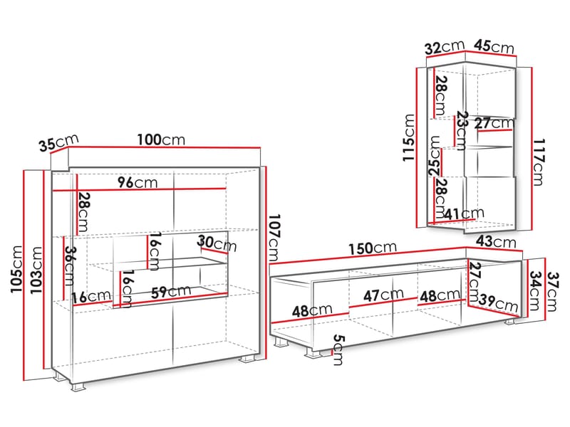 Tessan Tv väggenhet med LED-belysning - brun - Möbler - Tv möbel & mediamöbel - TV-möbelset