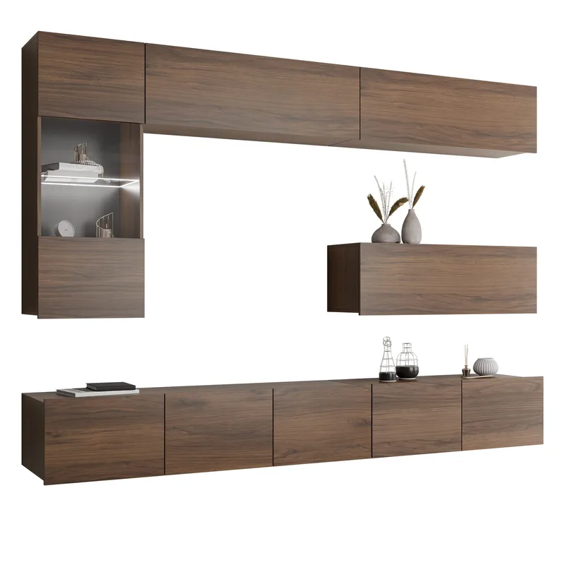 Tessan Tv väggenhet med LED-belysning, brun