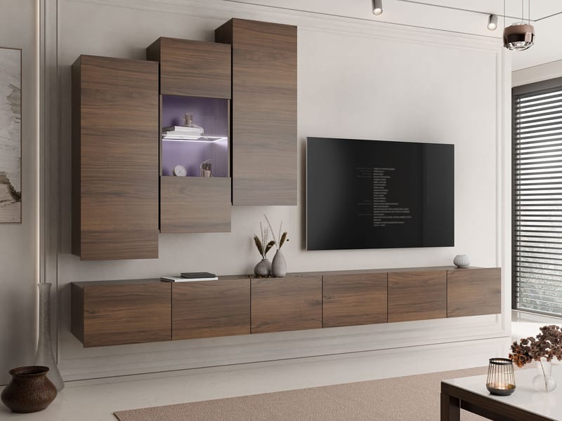 Tessan Tv väggenhet med LED-belysning - brun - Möbler - Tv möbel & mediamöbel - TV-möbelset