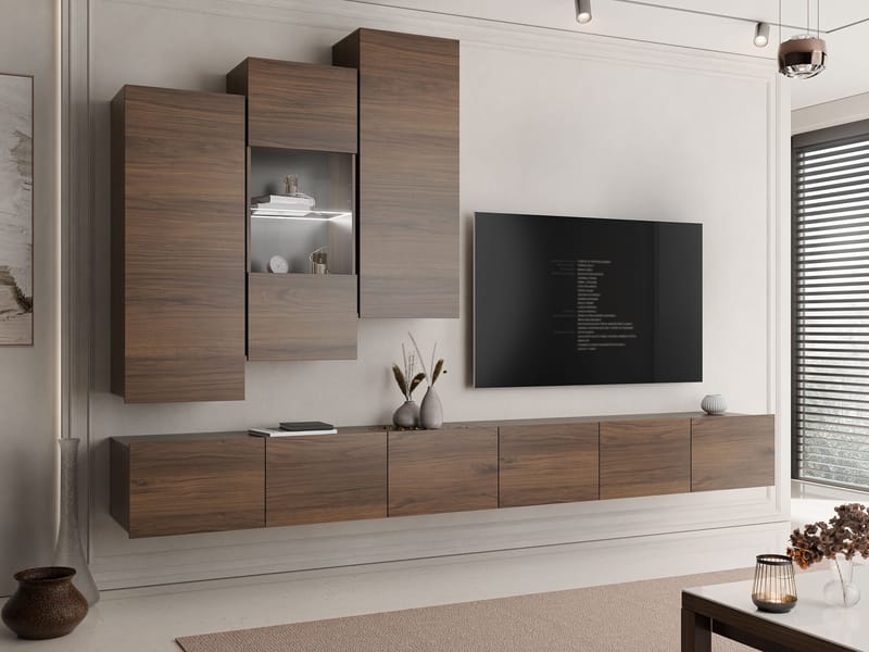 Tessan Tv väggenhet med LED-belysning - brun - Möbler - Tv möbel & mediamöbel - TV-möbelset