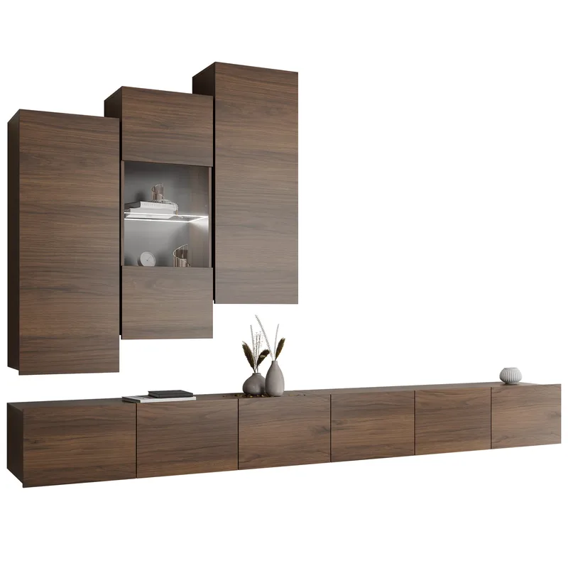 Tessan Tv väggenhet med LED-belysning, brun