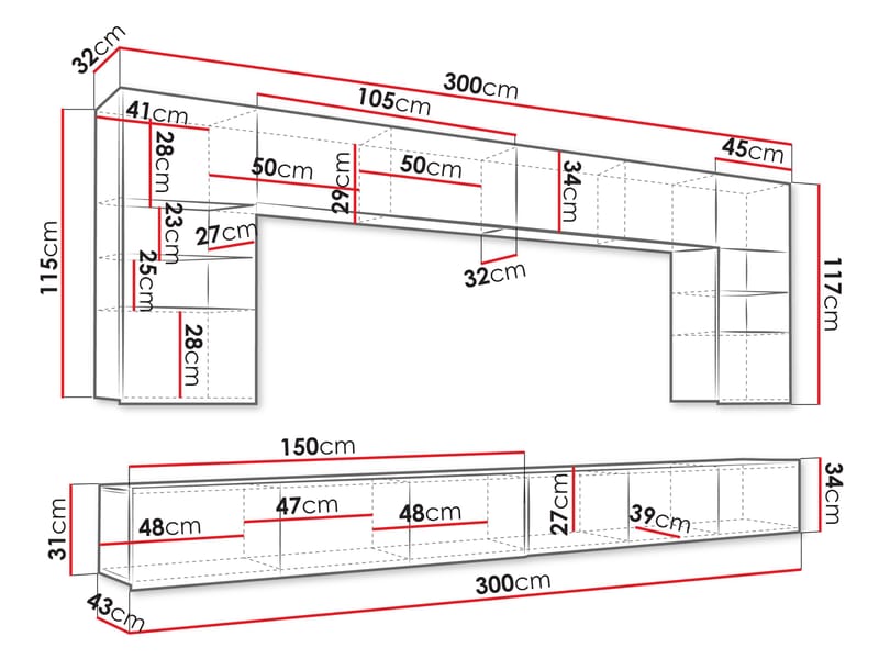 Tessan Tv väggenhet med LED-belysning - vit - Möbler - Tv möbel & mediamöbel - TV-möbelset