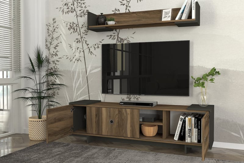 Tetra Tv-möbelset 150x35 cm Svart/Brun - Hanah Home - TV-möbelset