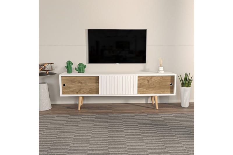 Ticoman Tv-bänk 160 cm - Mediumfärgat trä/Vit - Möbler - Tv möbel & mediamöbel - TV bänk & mediabänk