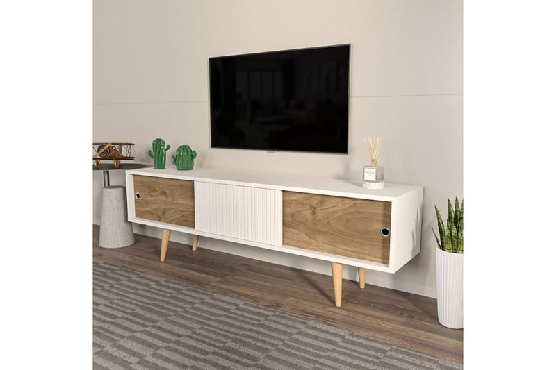 Ticoman Tv-bänk 160 cm - Mediumfärgat trä/Vit - Möbler - Tv möbel & mediamöbel - TV bänk & mediabänk