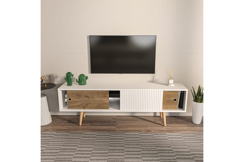 Ticoman Tv-bänk 160 cm - Mediumfärgat trä/Vit - Möbler - Tv möbel & mediamöbel - TV bänk & mediabänk
