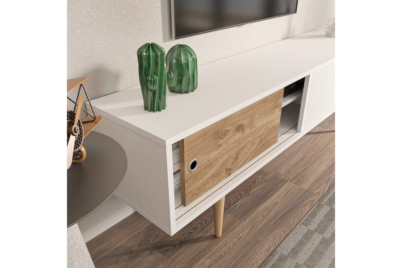 Ticoman Tv-bänk 160 cm - Mediumfärgat trä/Vit - Möbler - Tv möbel & mediamöbel - TV bänk & mediabänk