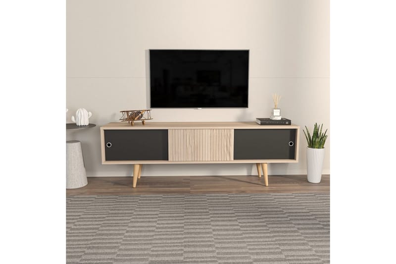 Ticoman Tv-bänk 160 cm - Svart/Mediumfärgat trä - Möbler - Tv möbel & mediamöbel - TV bänk & mediabänk
