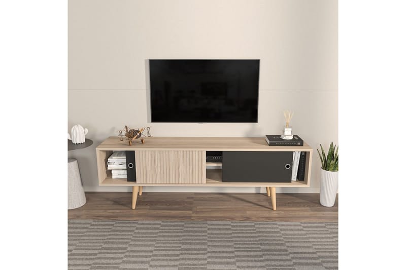Ticoman Tv-bänk 160 cm - Svart/Mediumfärgat trä - Möbler - Tv möbel & mediamöbel - TV bänk & mediabänk
