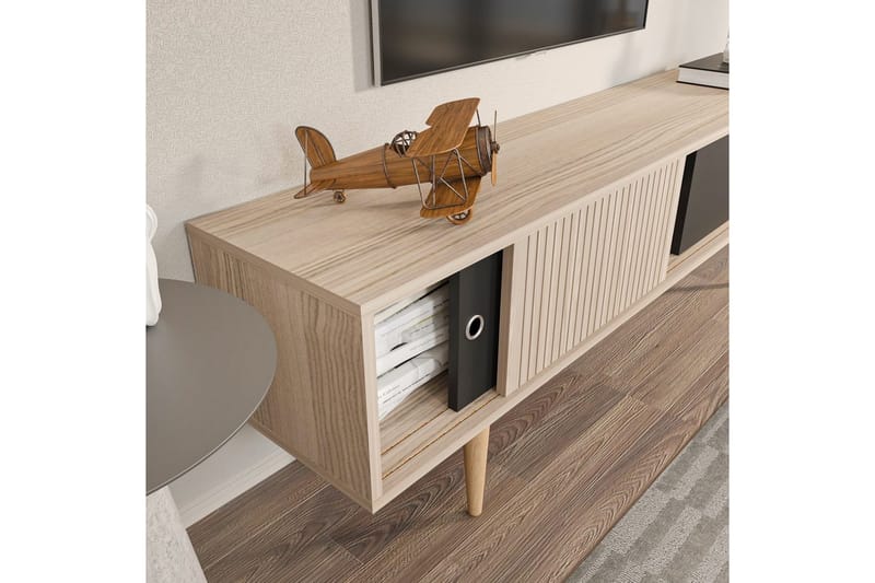 Ticoman Tv-bänk 160 cm - Svart/Mediumfärgat trä - Möbler - Tv möbel & mediamöbel - TV bänk & mediabänk