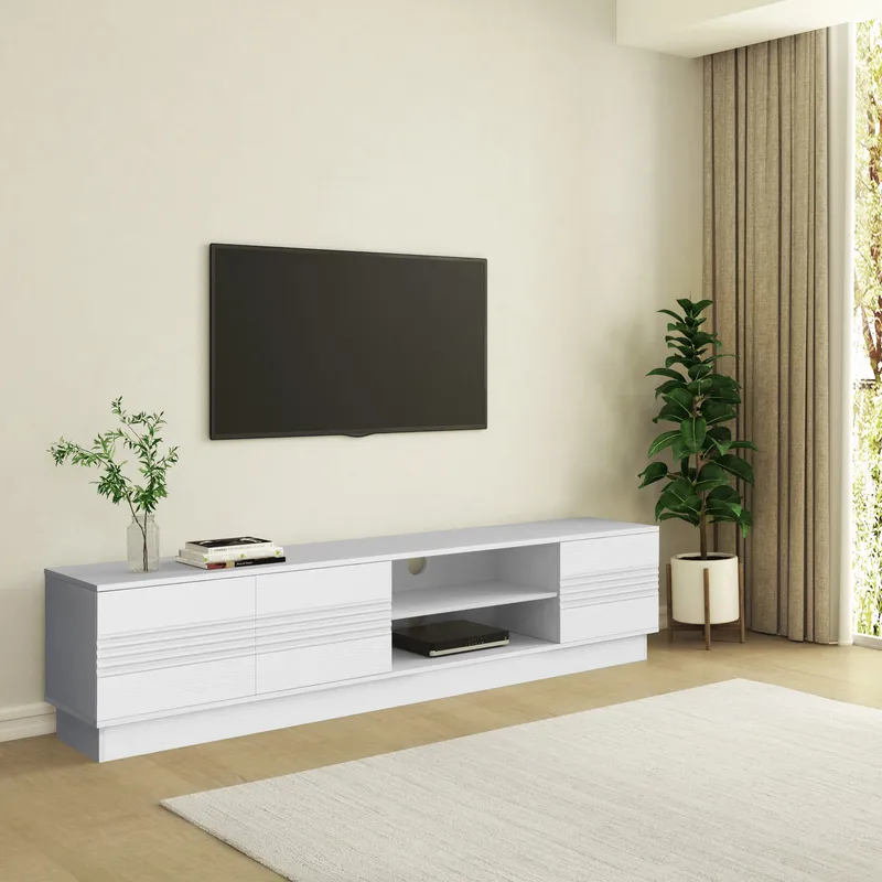 Toro Golvstående Tv Bänk 200 cm med Förvaring i Målat Trä - Vit - Möbler - Tv möbel & mediamöbel - TV bänk & mediabänk