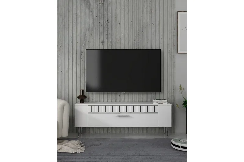 Tovren Tv-bänk 120 cm - Vit/Silver - Möbler - Tv möbel & mediamöbel - TV bänk & mediabänk