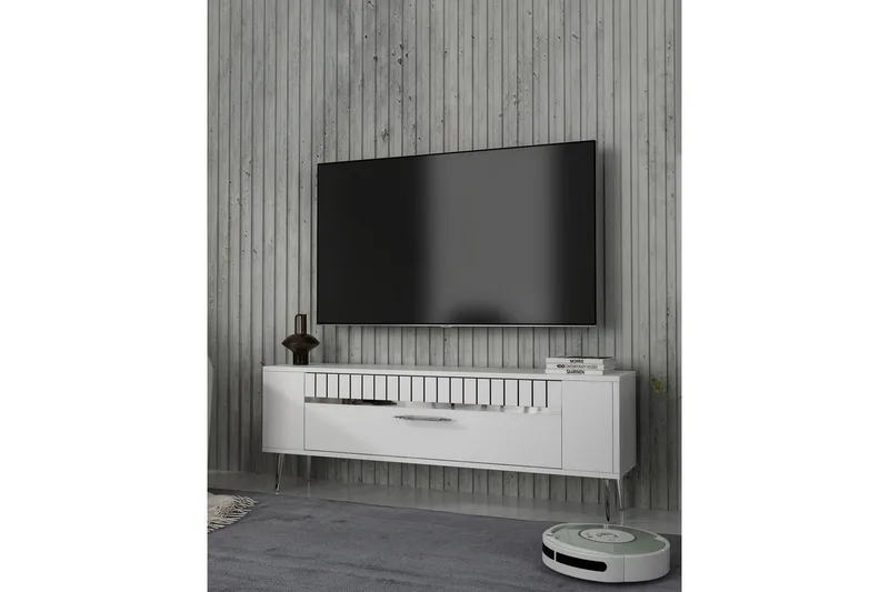 Tovren Tv-bänk 120 cm - Vit/Silver - Möbler - Tv möbel & mediamöbel - TV bänk & mediabänk