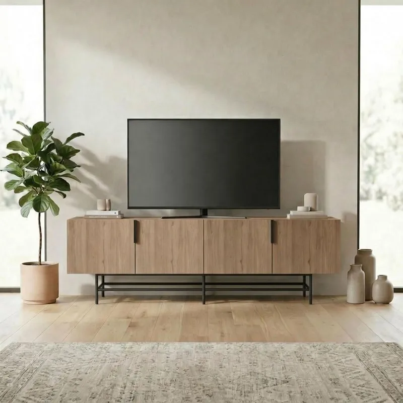 Truvia TV-bänk 200x55x35 cm - naturfärgad ek och svart - Möbler - Tv möbel & mediamöbel - TV bänk & mediabänk