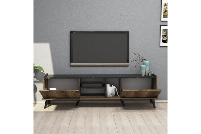 Tv-bänk & mediabänk Challur Tv-bänk 180 cm Valnöt,Svart - Möbler - Tv möbel & mediamöbel - TV bänk & mediabänk