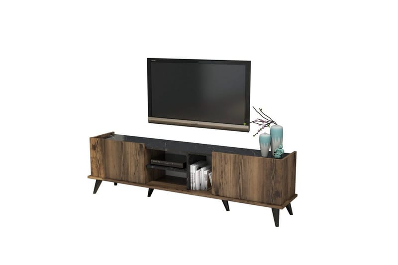 Tv-bänk & mediabänk NO_BRAND Challur Tv-bänk 180 cm Valnöt,Svart - Möbler - Tv möbel & mediamöbel - TV bänk & mediabänk