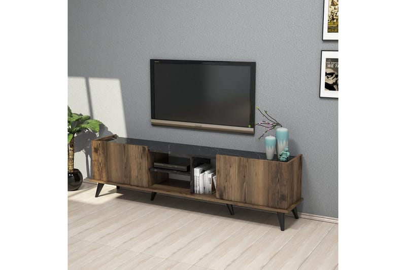 Tv-bänk & mediabänk NO_BRAND Challur Tv-bänk 180 cm Valnöt,Svart - Möbler - Tv möbel & mediamöbel - TV bänk & mediabänk