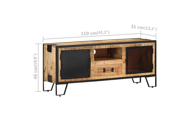 TV-bänk 110x31x46 cm grovt mangoträ - Flerfärgad - Möbler - Tv möbel & mediamöbel - TV bänk & mediabänk