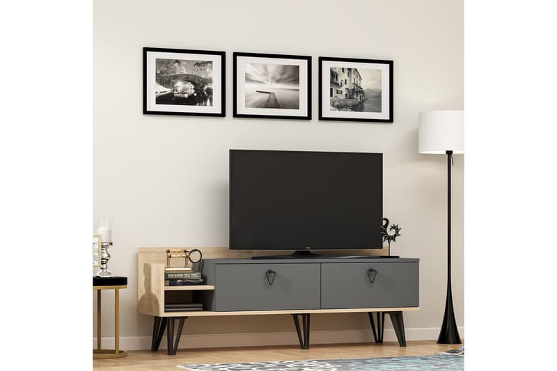 Tv-bänk 120 cm 2 Lådor - Natur/Antracit - TV bänk & mediabänk