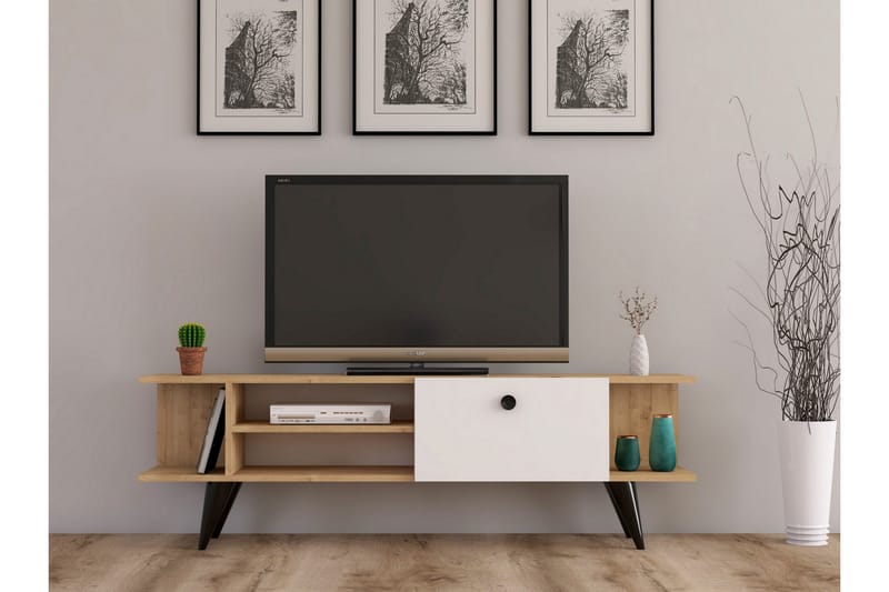 Tv-bänk 120 cm - Natur/Vit - TV bänk & mediabänk