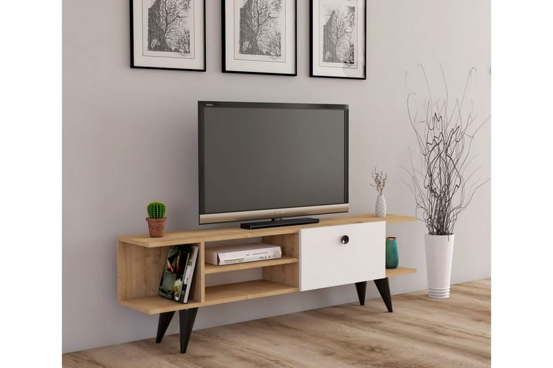 Tv-bänk 120 cm - Natur/Vit - TV bänk & mediabänk