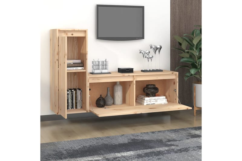 Tv-bänk 2 st massiv furu - Brun - Möbler - Tv möbel & mediamöbel - TV bänk & mediabänk